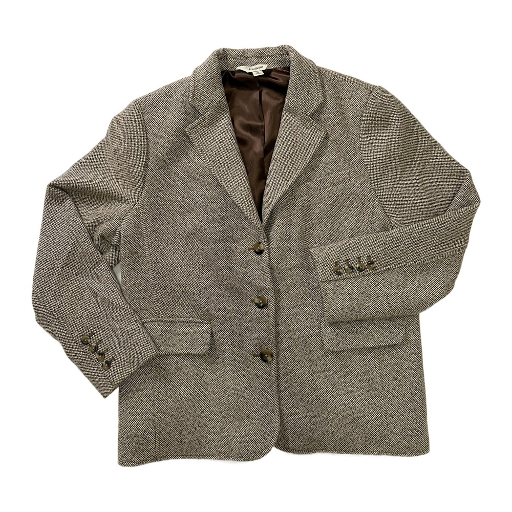 LL Bean Womens Brown Wool Cashmere Herringbone Blazer Jacket 18 Pet 272892